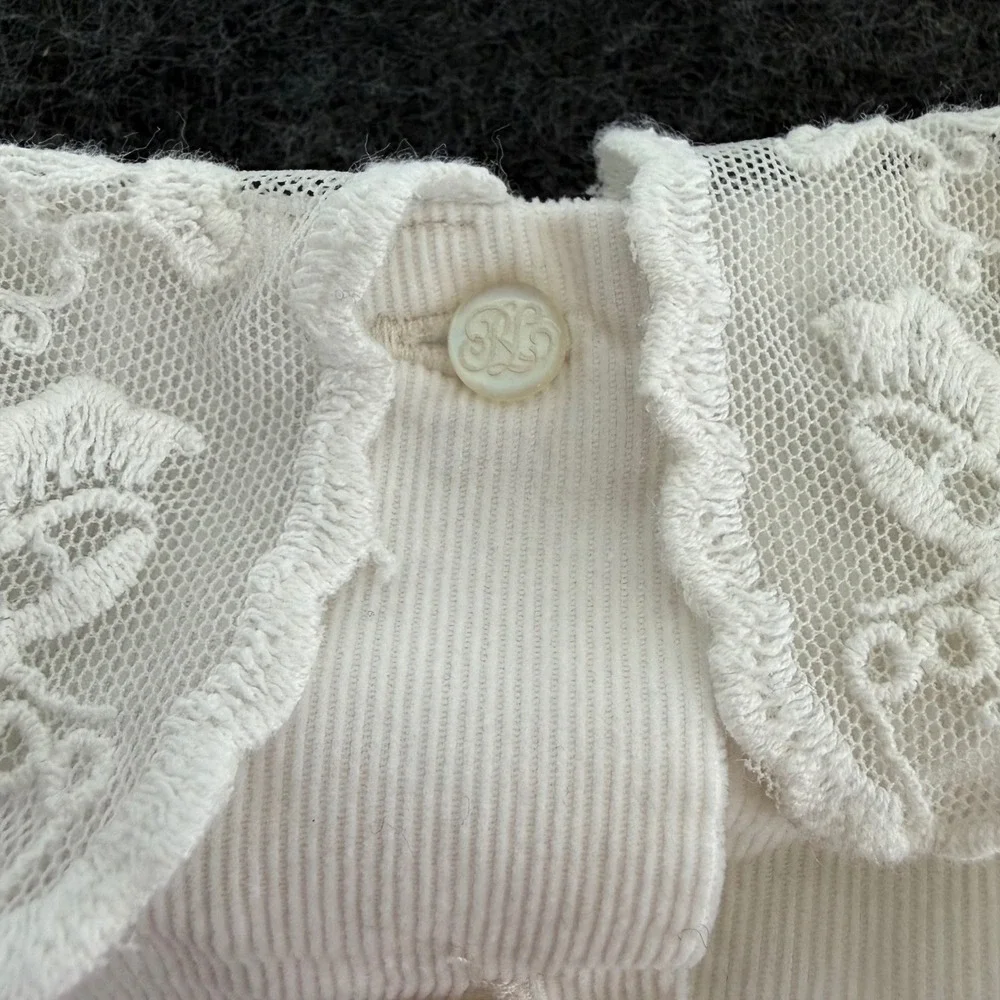 Ralph Lauren Girls Cream Corduroy Lace Collar Dress Size 4 Pintuck Hem Holiday